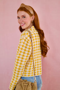 Yellow Houndstooth Button Sweater