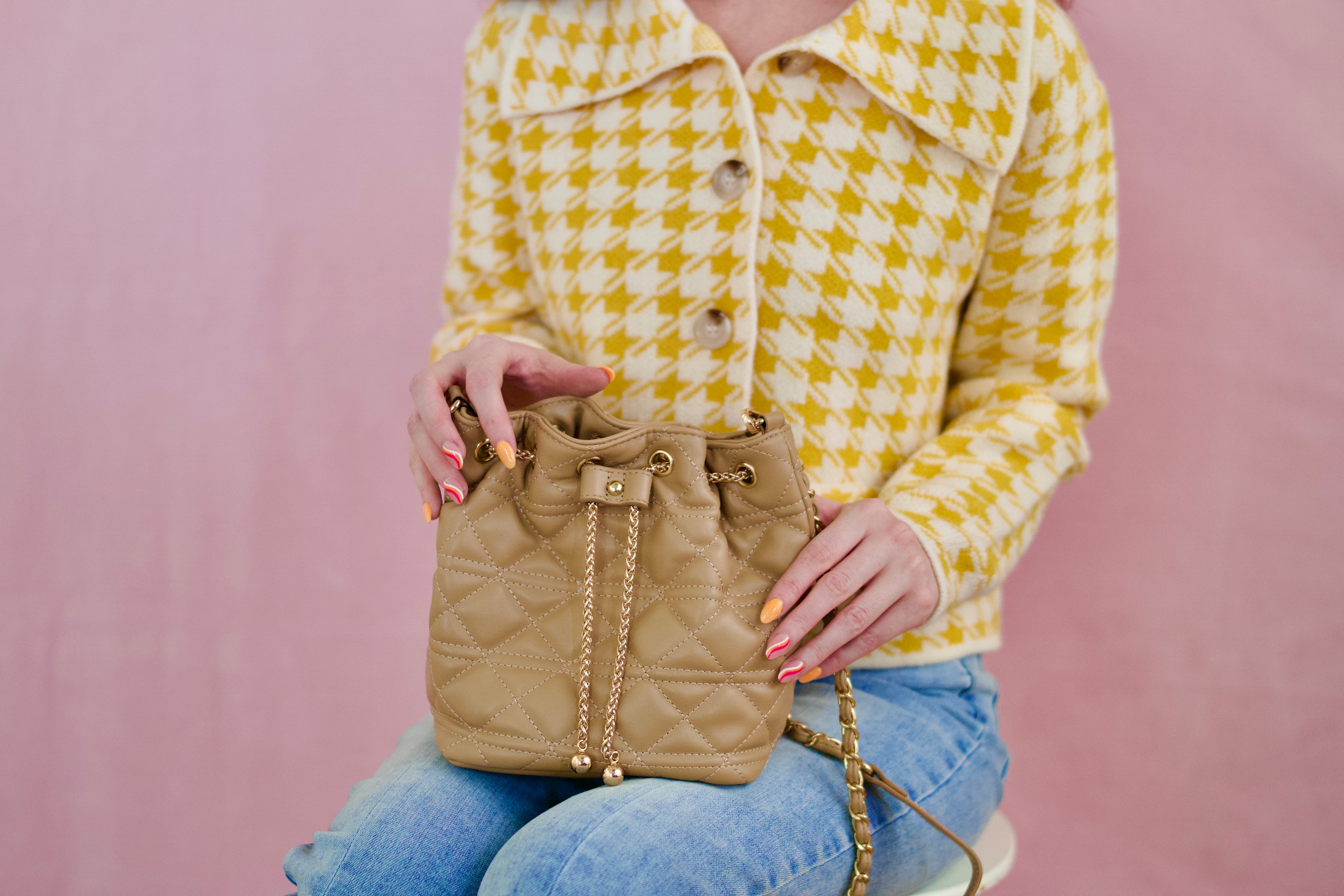 Yellow Houndstooth Button Sweater