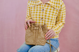 Yellow Houndstooth Button Sweater