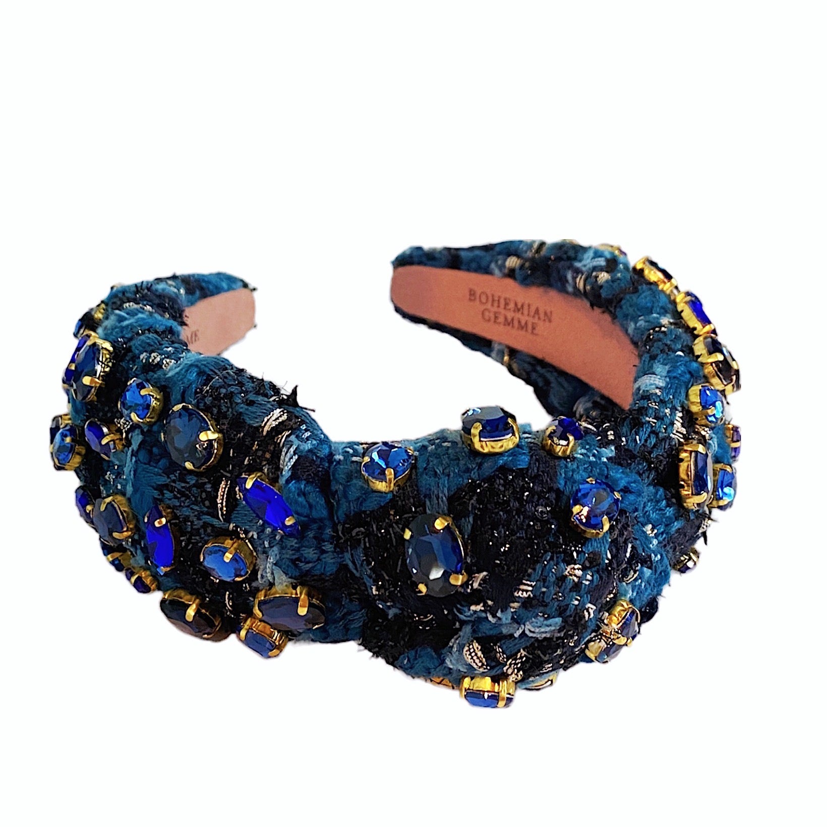 Blue Houndstooth Jeweled Headband