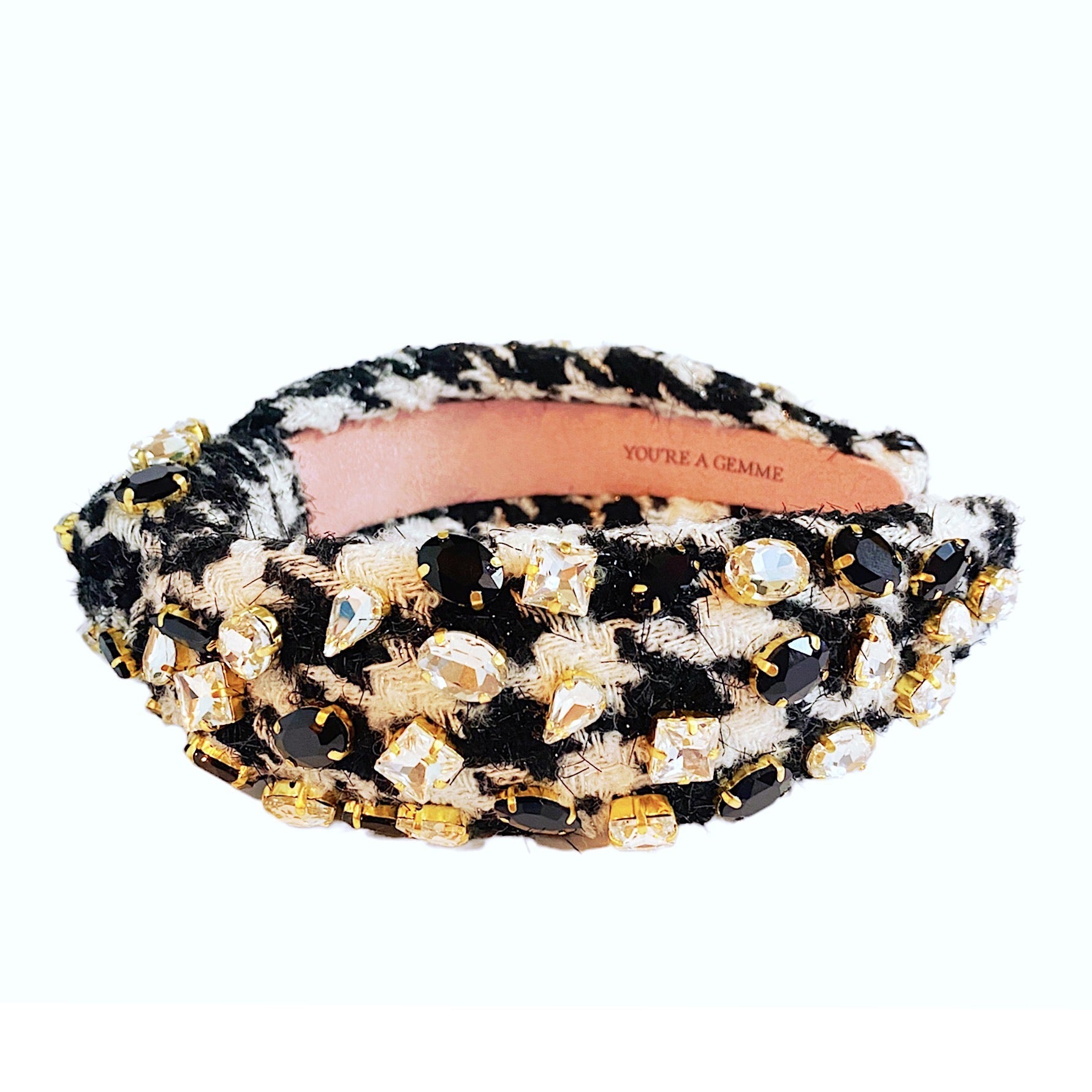 Black and White Houndstooth Jeweled Headband