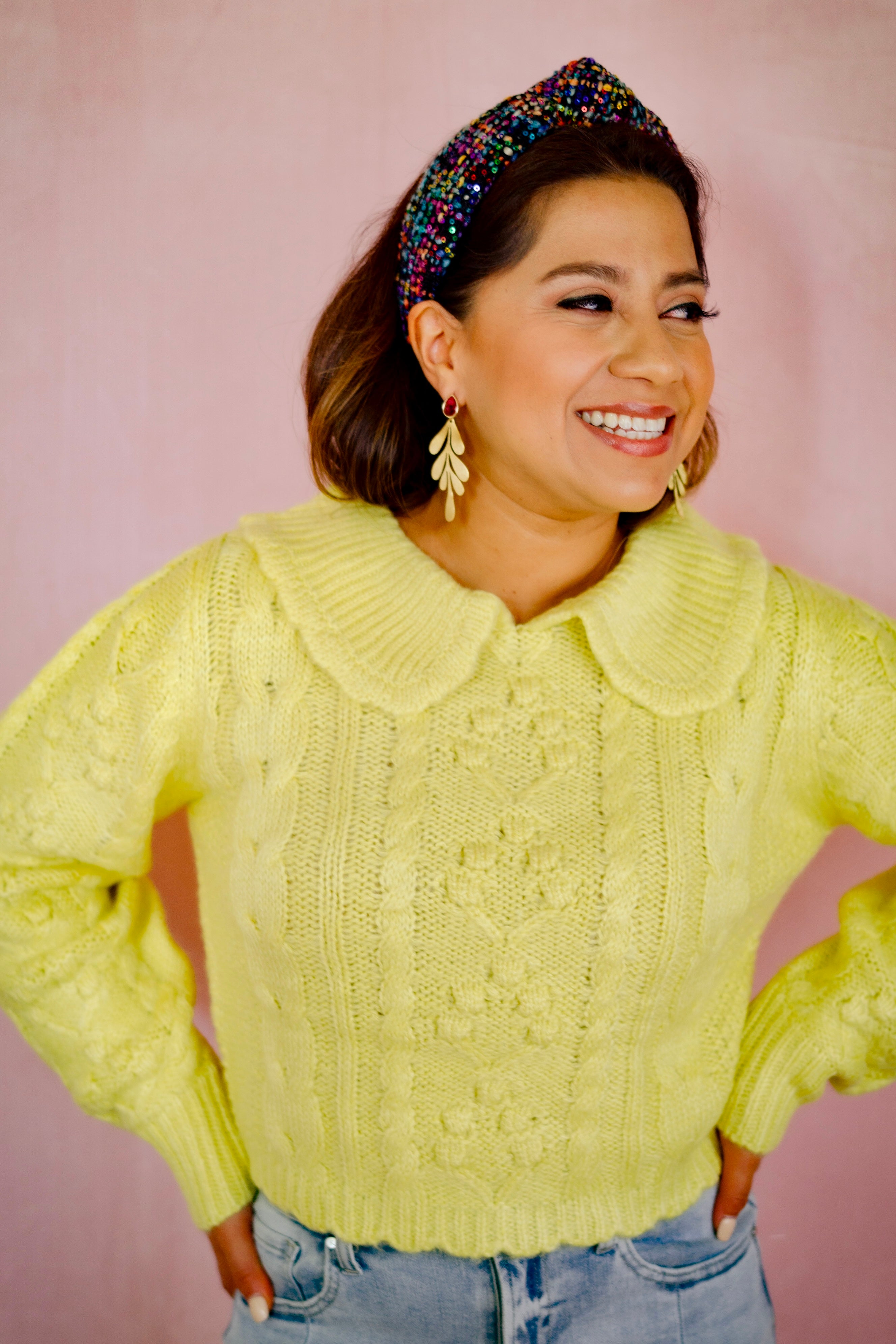 Willow Yellow Cable Knit Sweater