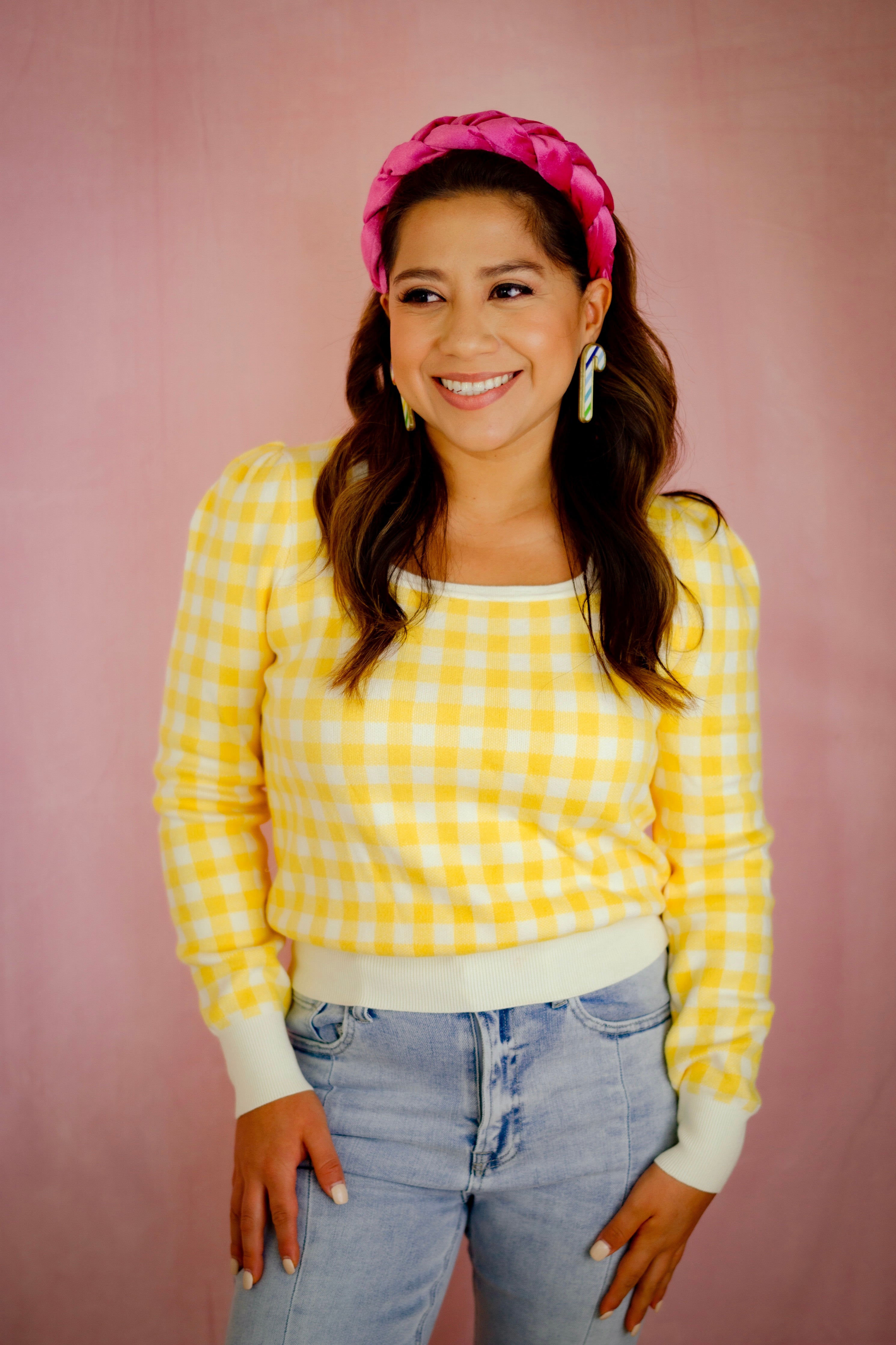 Nora Yellow Gingham Sweater