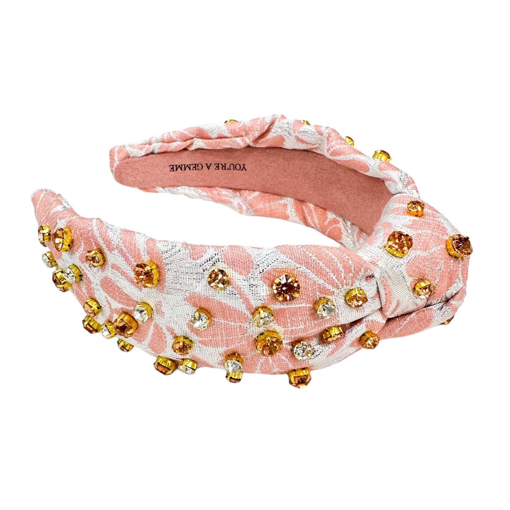 Peach Brocade Embellished Knotted Headband