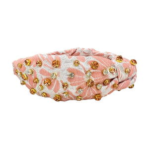 Peach Brocade Embellished Knotted Headband