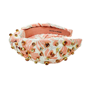 Peach Brocade Embellished Knotted Headband