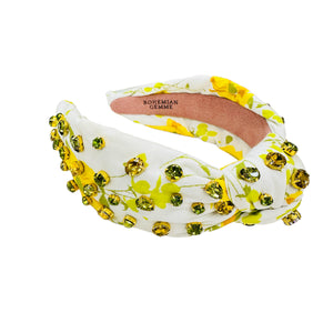 Vintage Textile Yellow Floral Embellished Knotted Headband