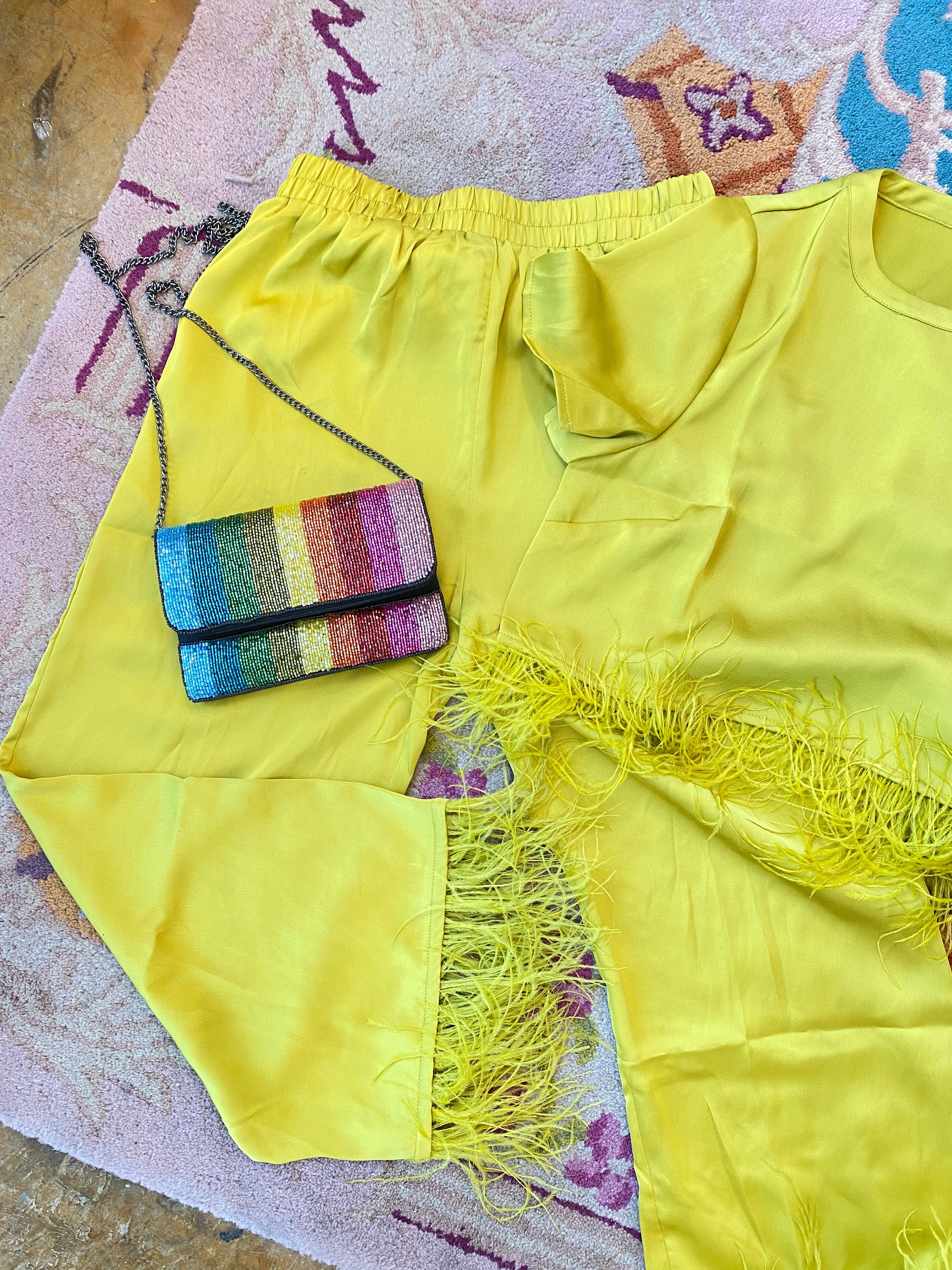 Feather Trim Ankle Pants