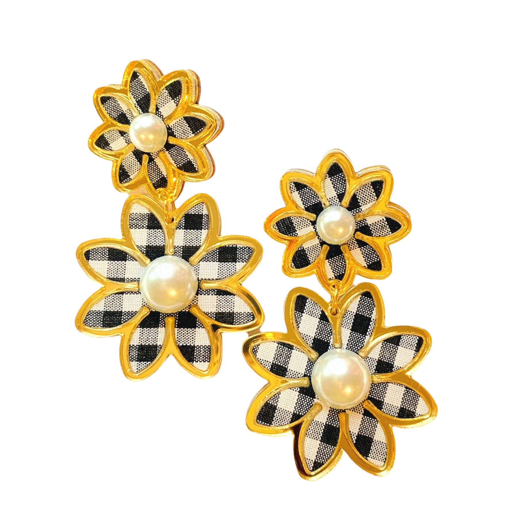 Black Gingham Daisy Earrings