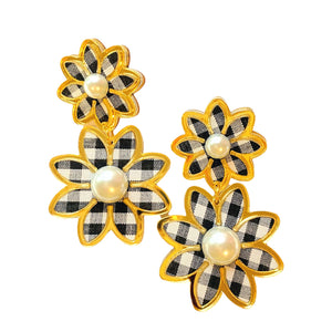 Black Gingham Daisy Earrings