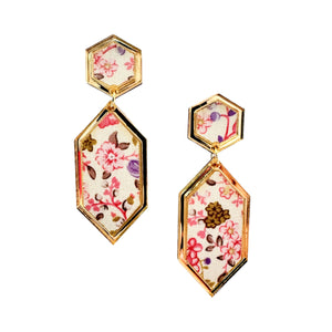 Pink Floral Hex Pink Earrings
