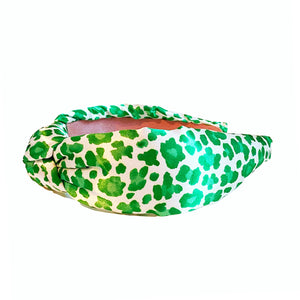 Green Leopard Satin Knotted Headband
