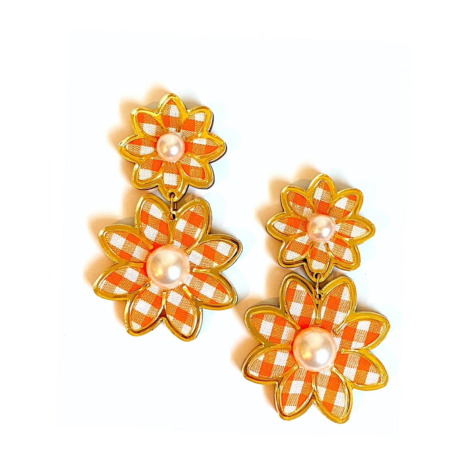 Gingham Daisy Dangle Earrings (More Colors)