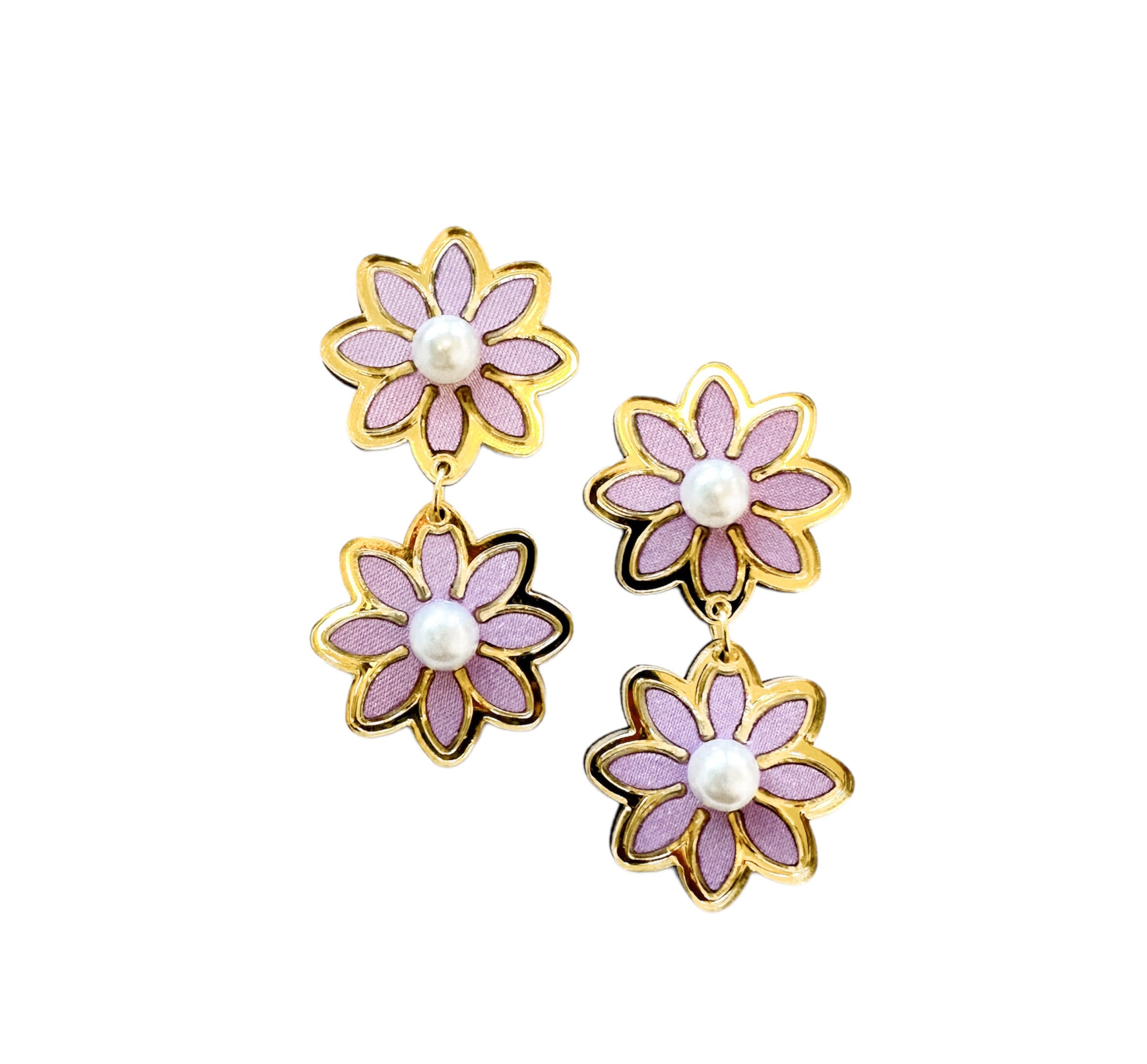 Pastel Lavender Double Daisy Earrings