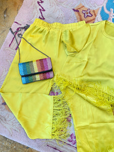 Feather Trim Ankle Pants