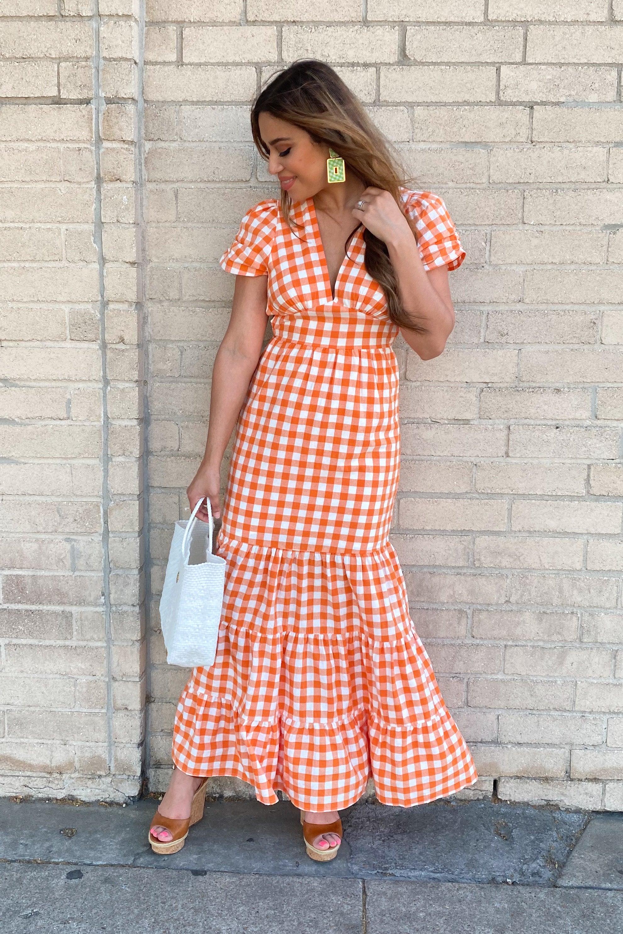 Isabelle Orange Gingham Dress