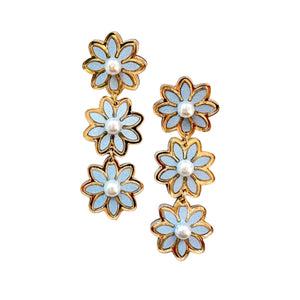 Pastel Blue Triple Daisy Earrings