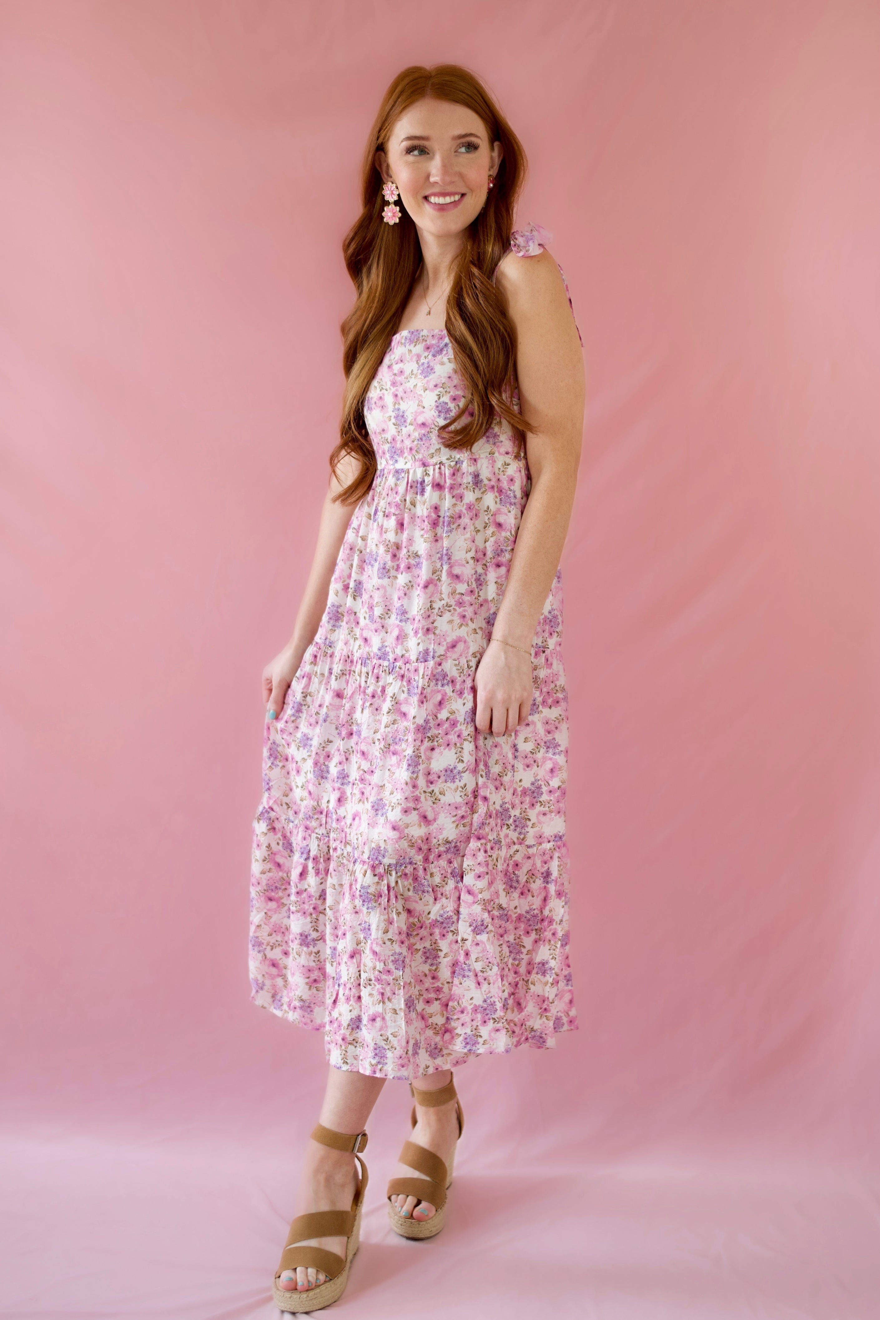Lia Lilac Floral Midi Dress