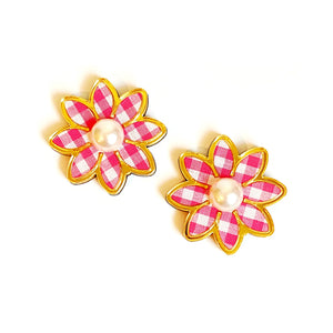 Gingham Daisy Statement Studs (More Colors)