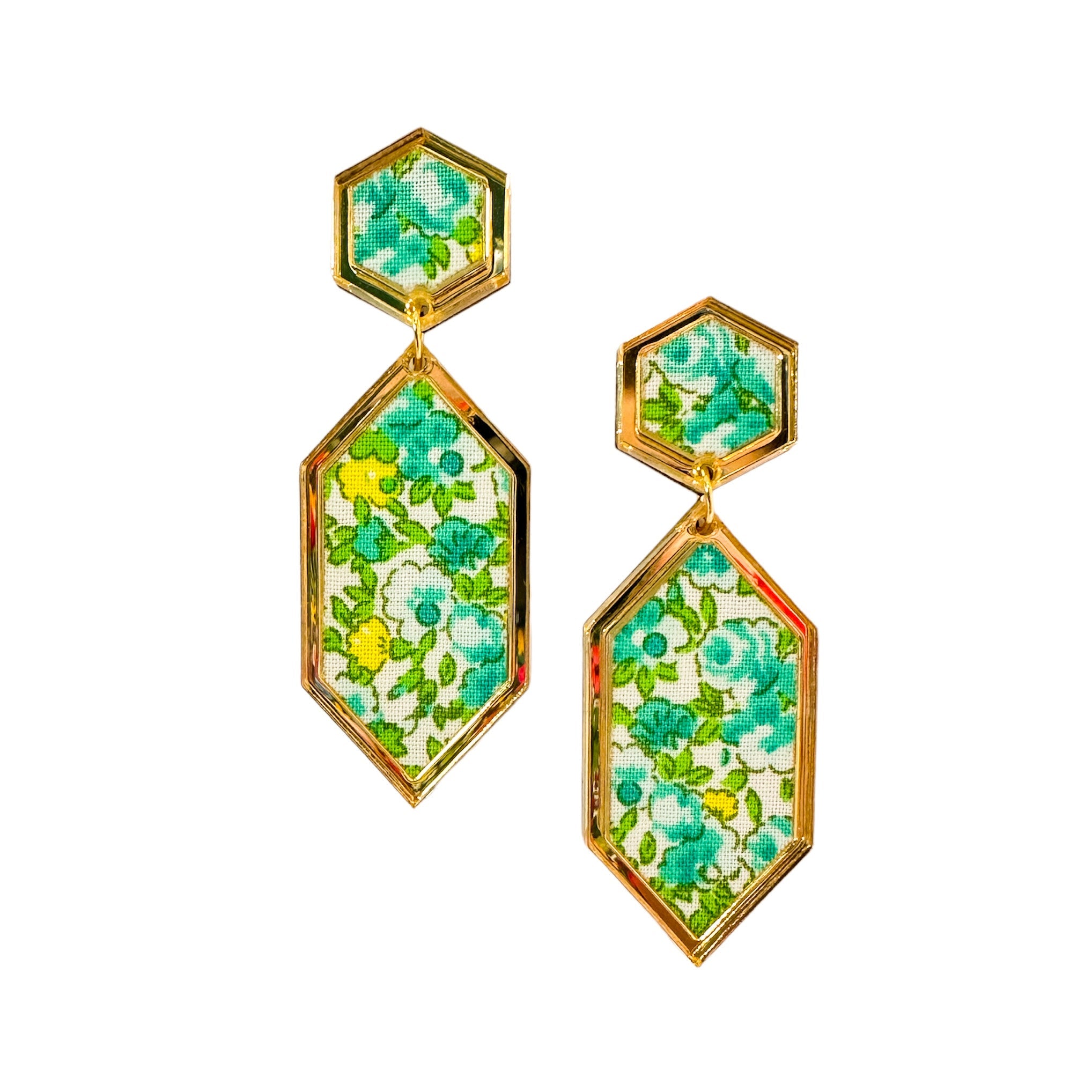 Green Floral Hex Green Earrings