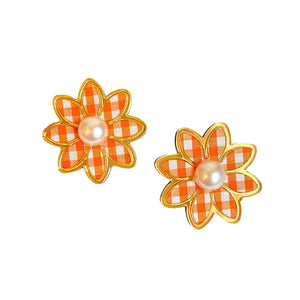 Gingham Daisy Statement Studs (More Colors)