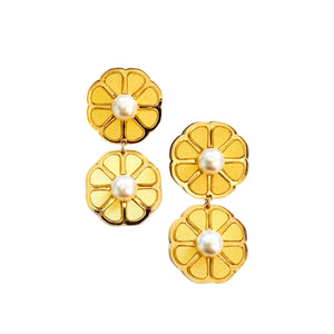 Pastel Yellow Flower Statement Earrings