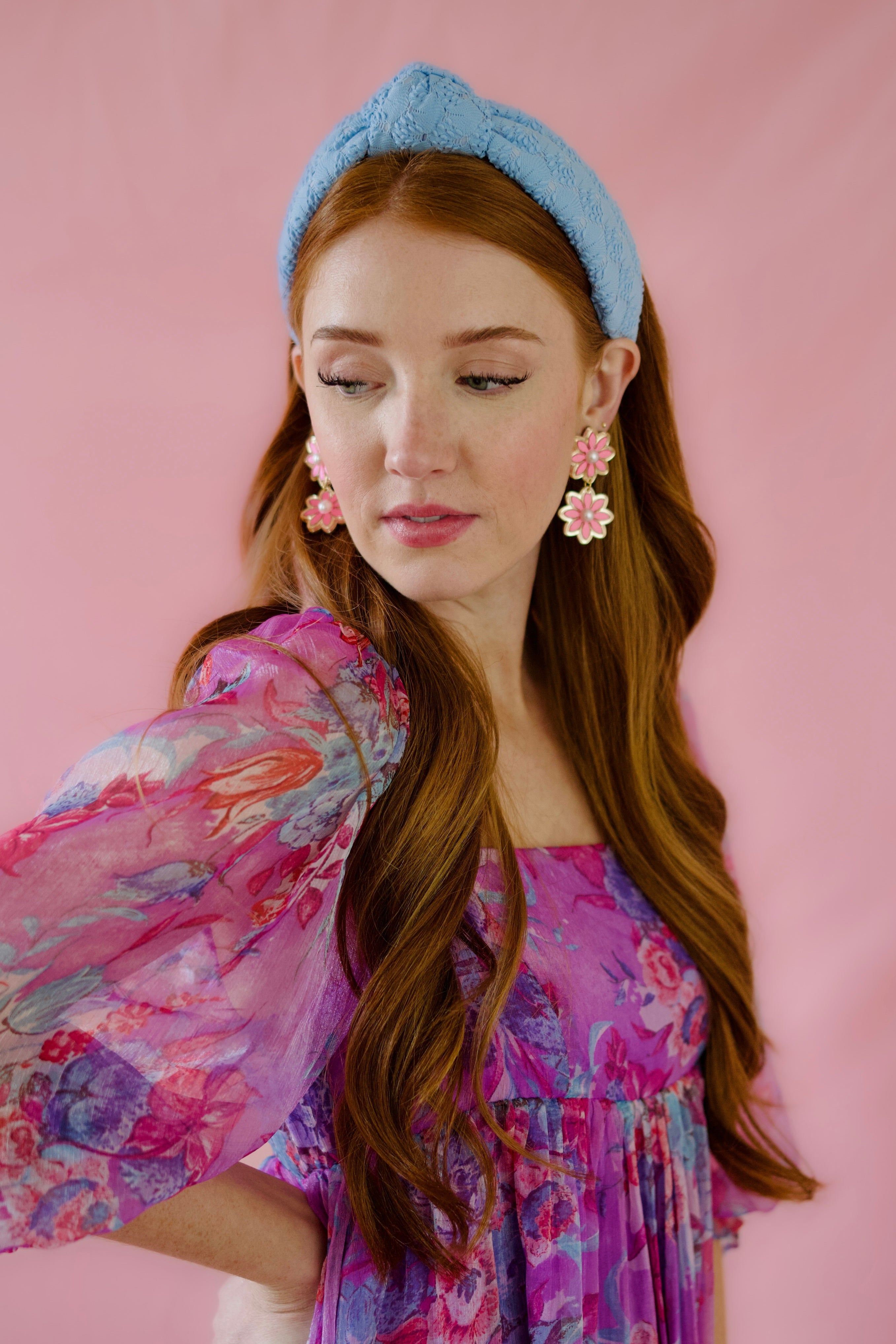 Purple Floral Organza Midi Dress
