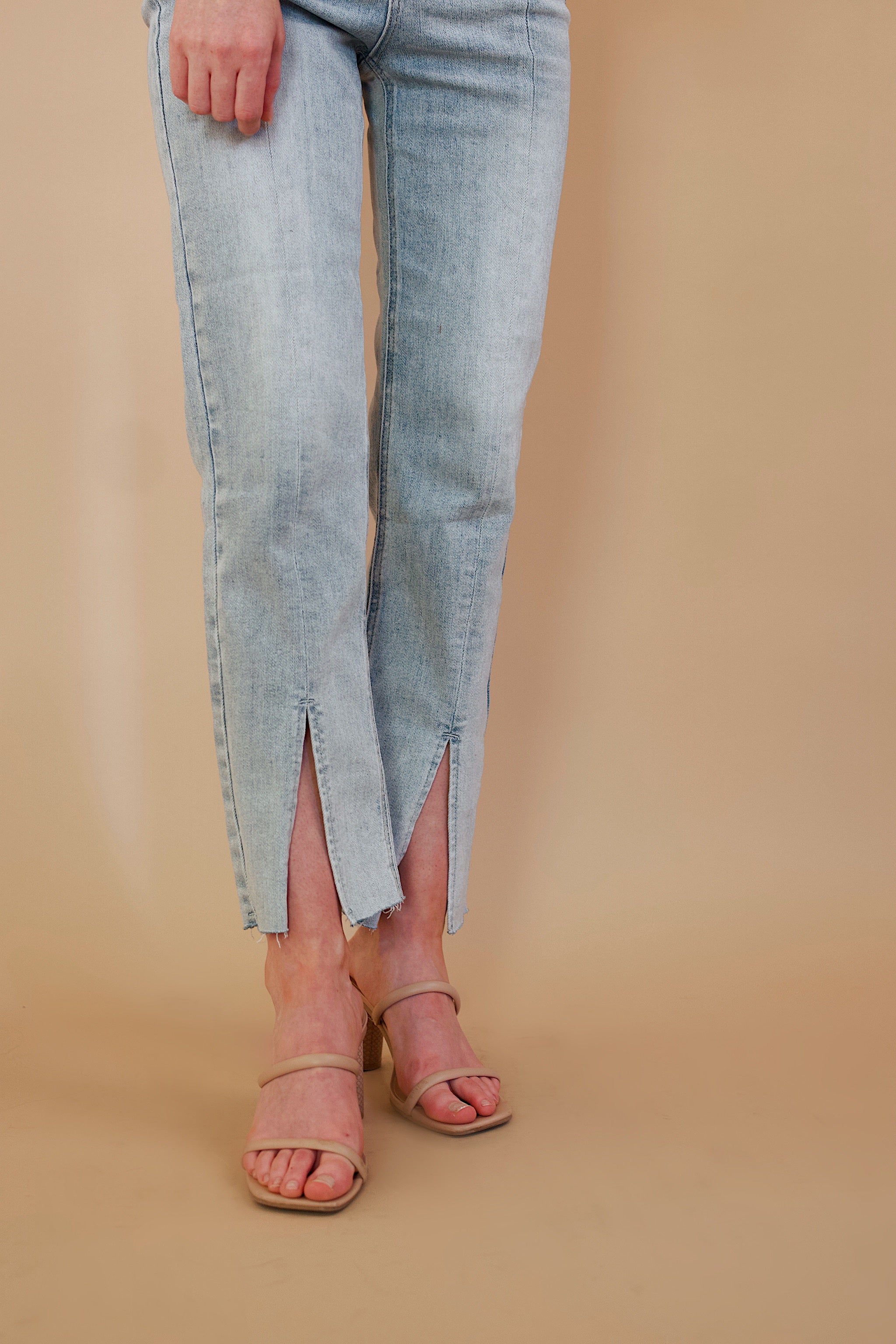 High Rise Ankle Slit Denim
