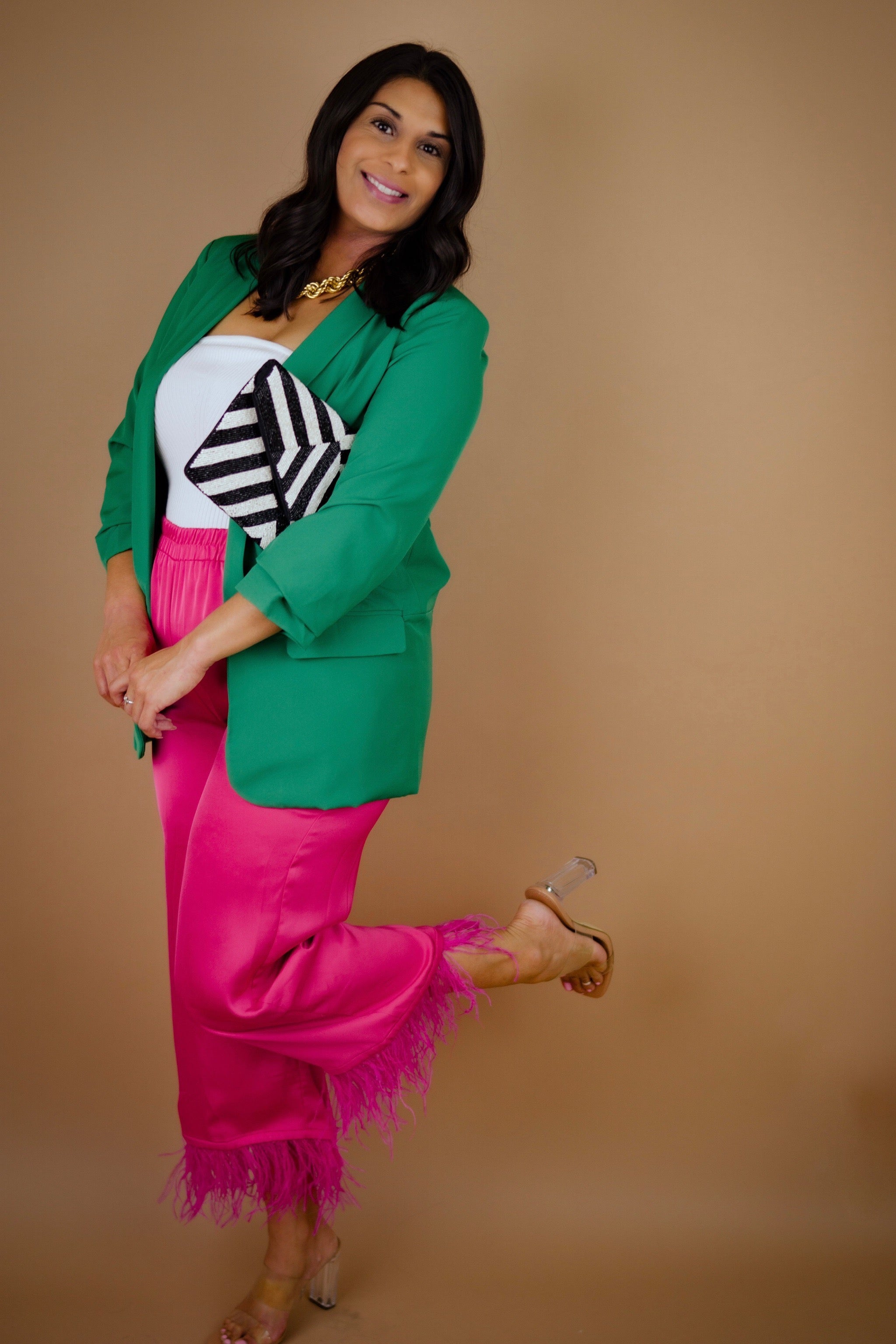 Feather Trim Ankle Pants