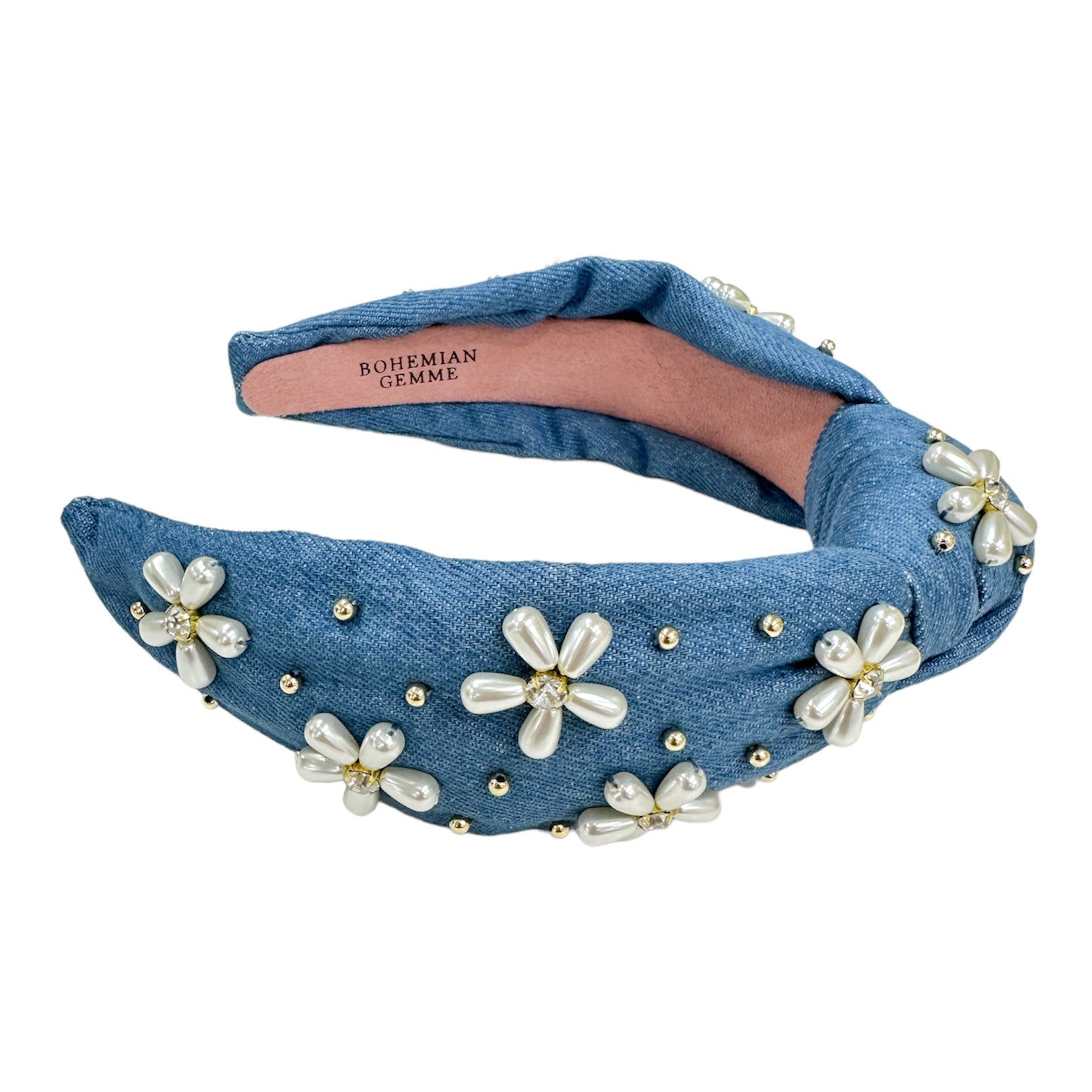 Denim Floral Topknot Headband