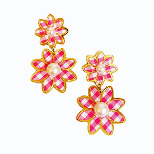 Gingham Daisy Dangle Earrings (More Colors)