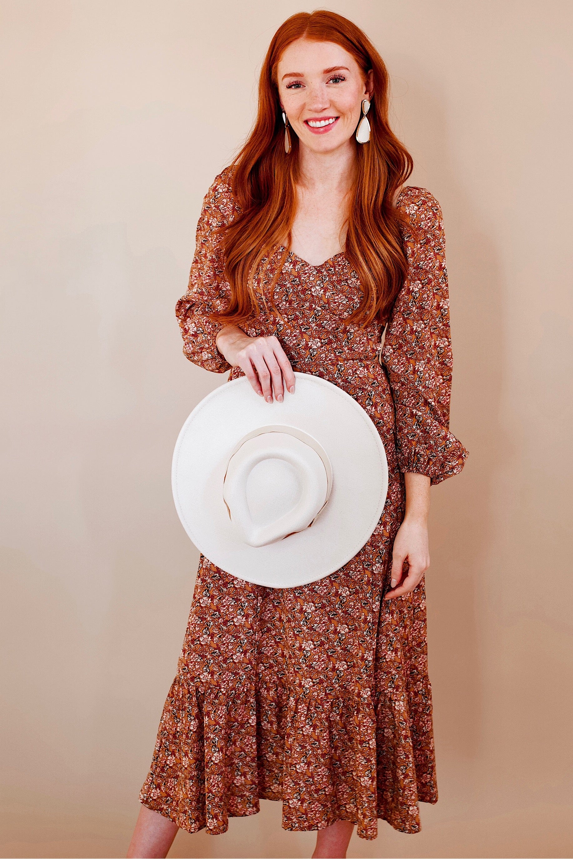Maddie Brown Floral Midi Dress