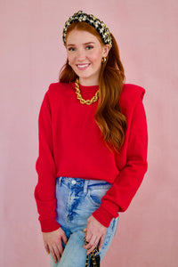 Red Sweater Padded Shoulders