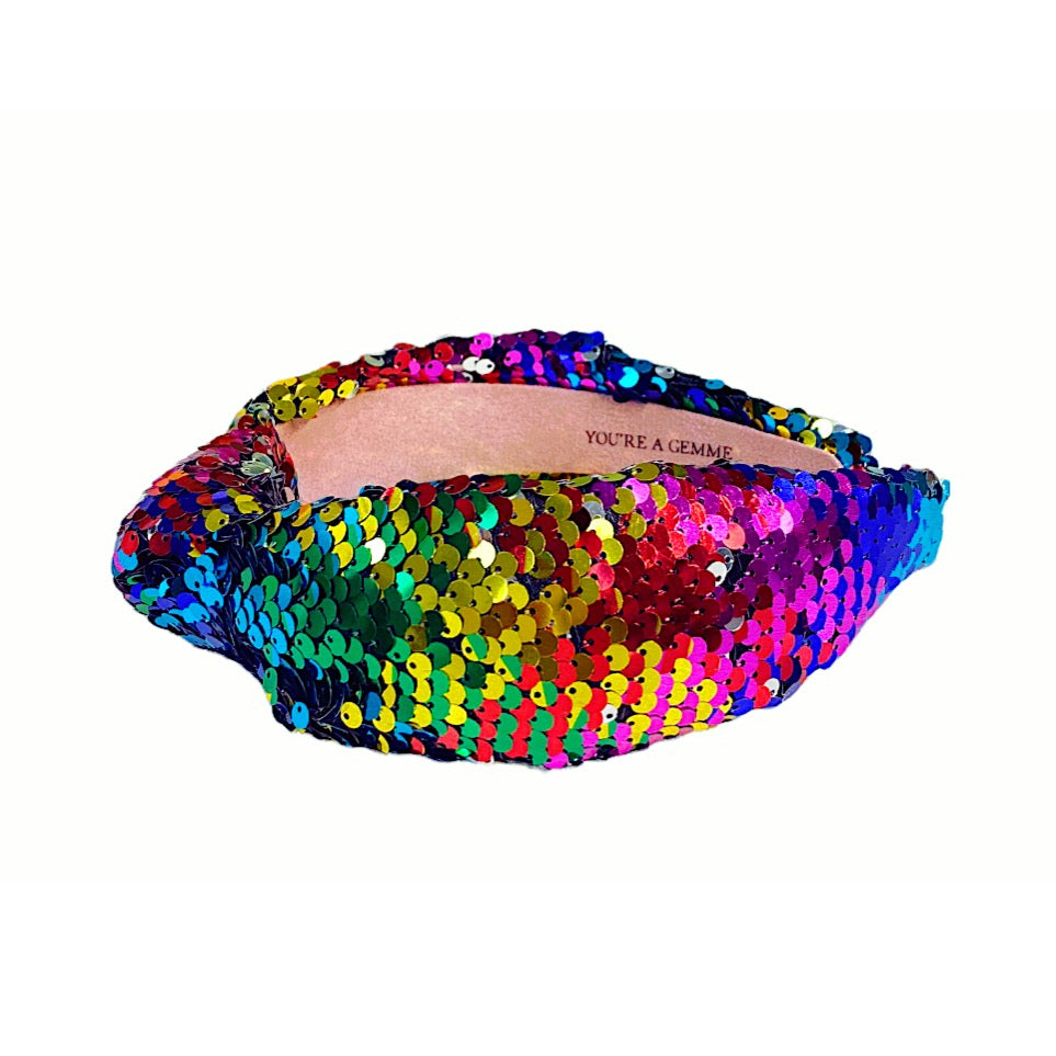 Rainbow Sequins Topknot Headband