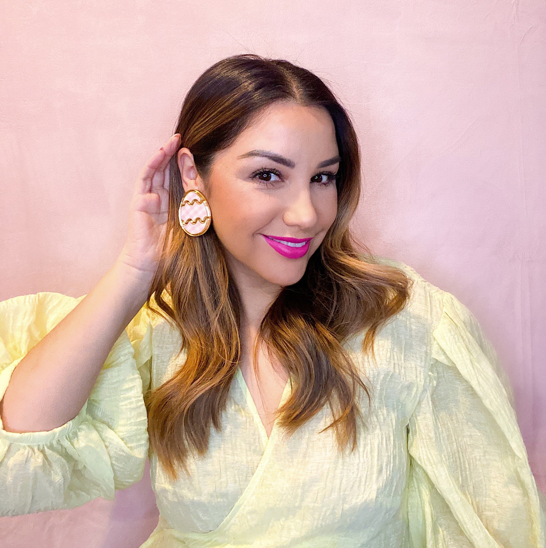 Anastasia Pink Gingham Easter Egg Studs