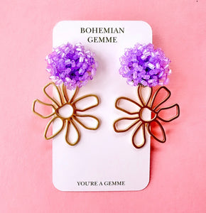 Lavender Beaded Cluster Flower Earrings