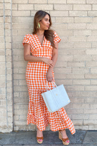 Isabelle Orange Gingham Dress