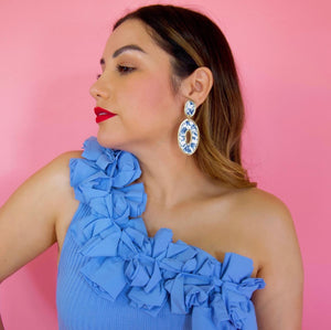 Sample Sale Piper Orange Fall Floral Print Earrings