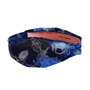 Blue Floral Brocade Knotted Headband