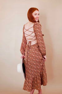 Maddie Brown Floral Midi Dress