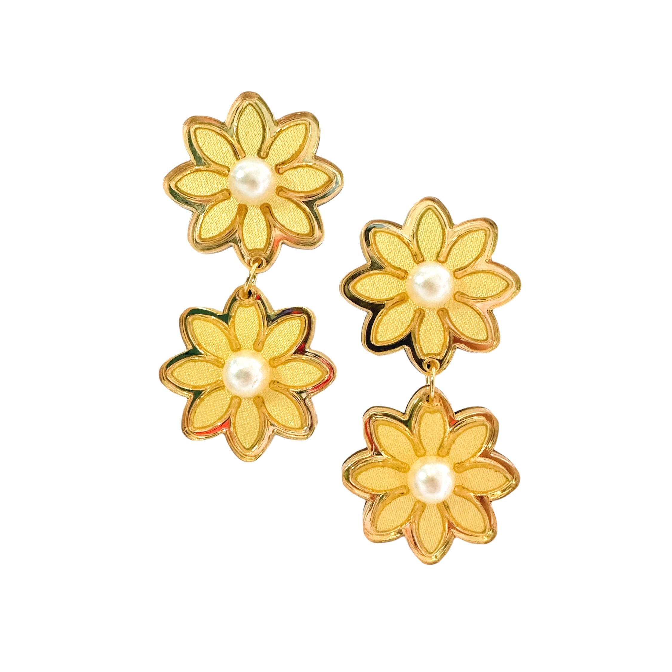 Pastel Yellow Double Daisy Earrings