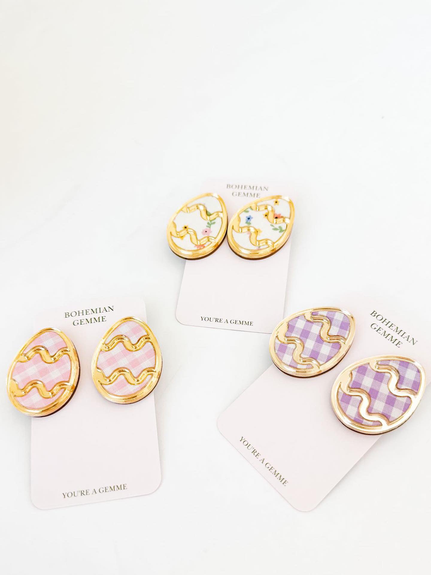 Anastasia Lavender Gingham Easter Egg Studs