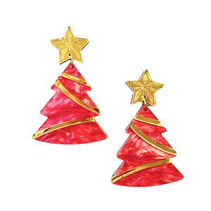 Pink Christmas Tree Dangle Earrings