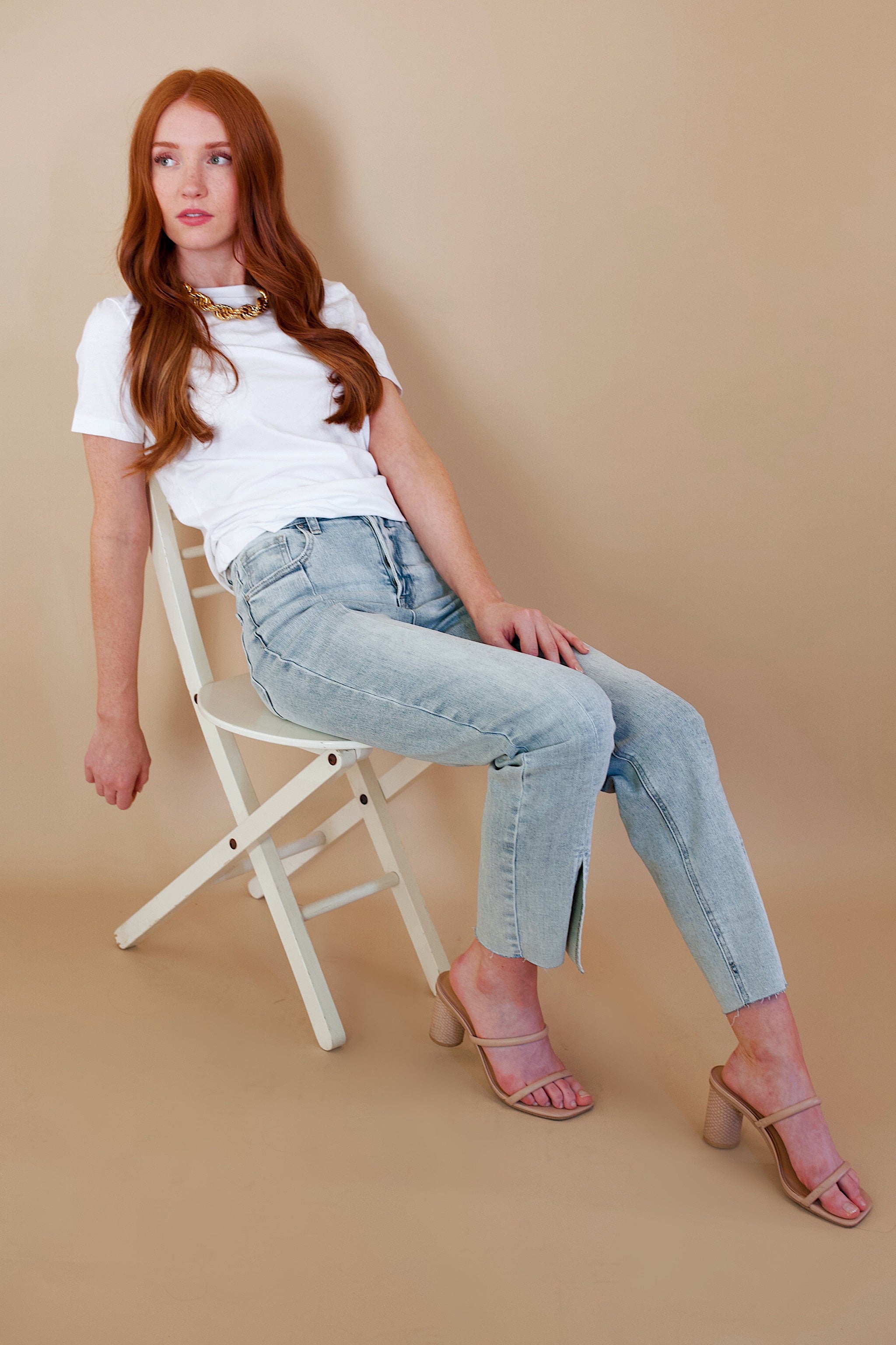 High Rise Ankle Slit Denim